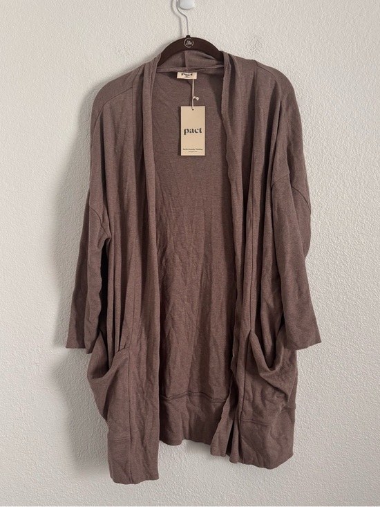 Pact Sweaters - NWT Pact Women's  Size XS/S Brown Organic Cotton Airplane Wrap Long Cardigan